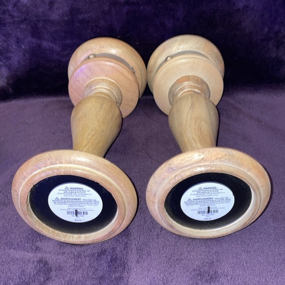 NWT PIER 1.  2 Elegant Wooden Candle Holders with 2 Green Candles - Picture 3 of 8
